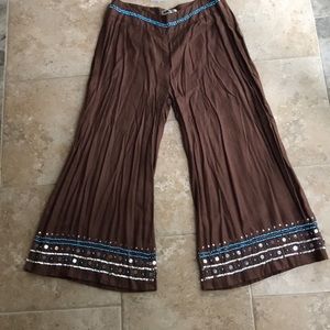 Above the Ankle Wide Leg Crop Turquoise Beading Pants